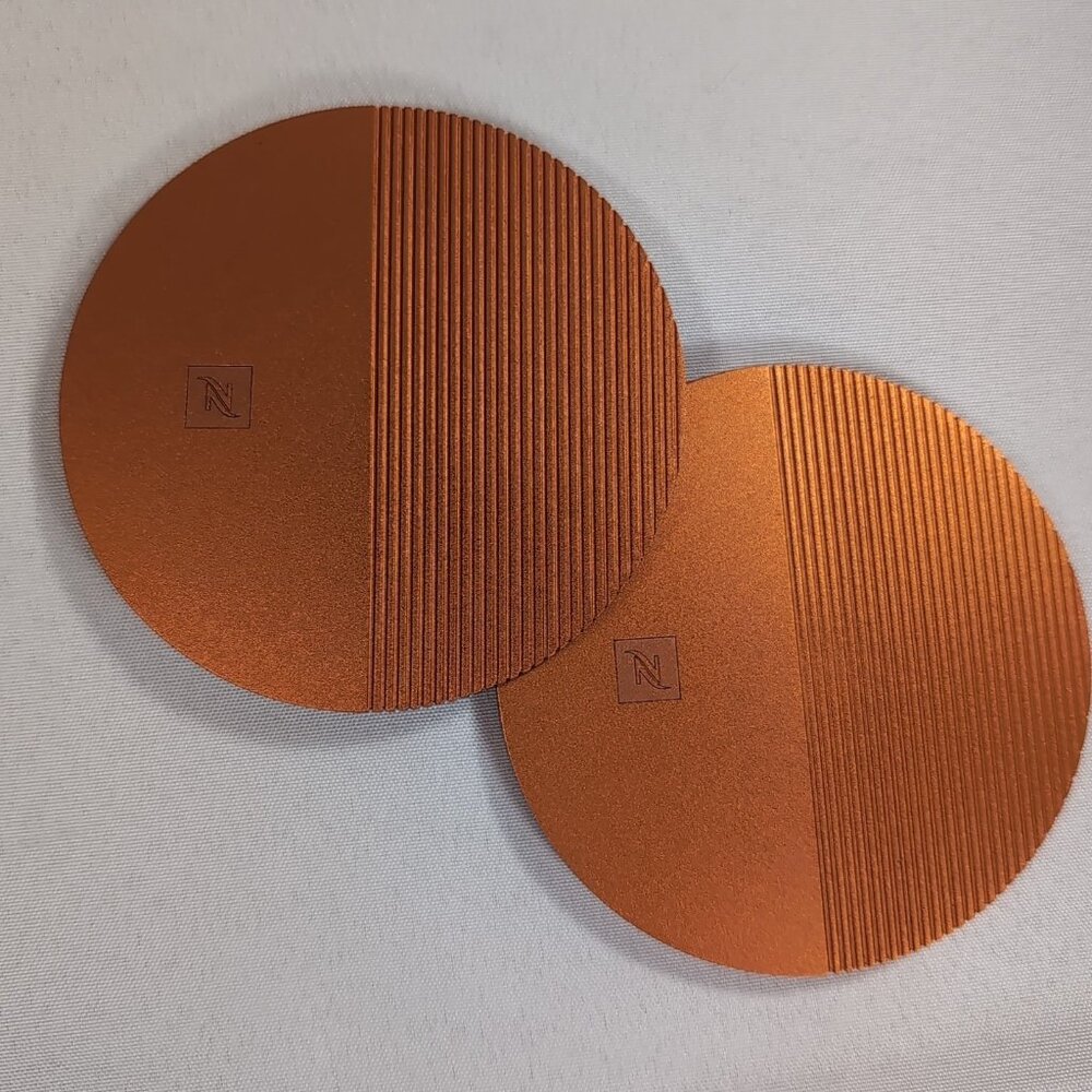 2x Nespresso Barista Limited Collection Coasters Federico Peri Orange Aluminum